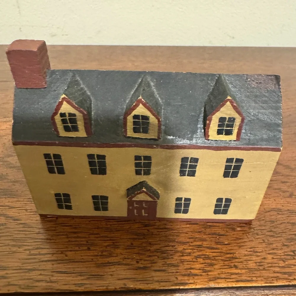Vintage Hand Painted Wooden Folk Art House Three Dormers Country Decor